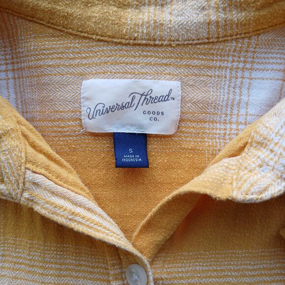 Universal Thread Cotton Yellow Plaid Button-up Shirt S yellow white long sleeve - Picture 7 of 12